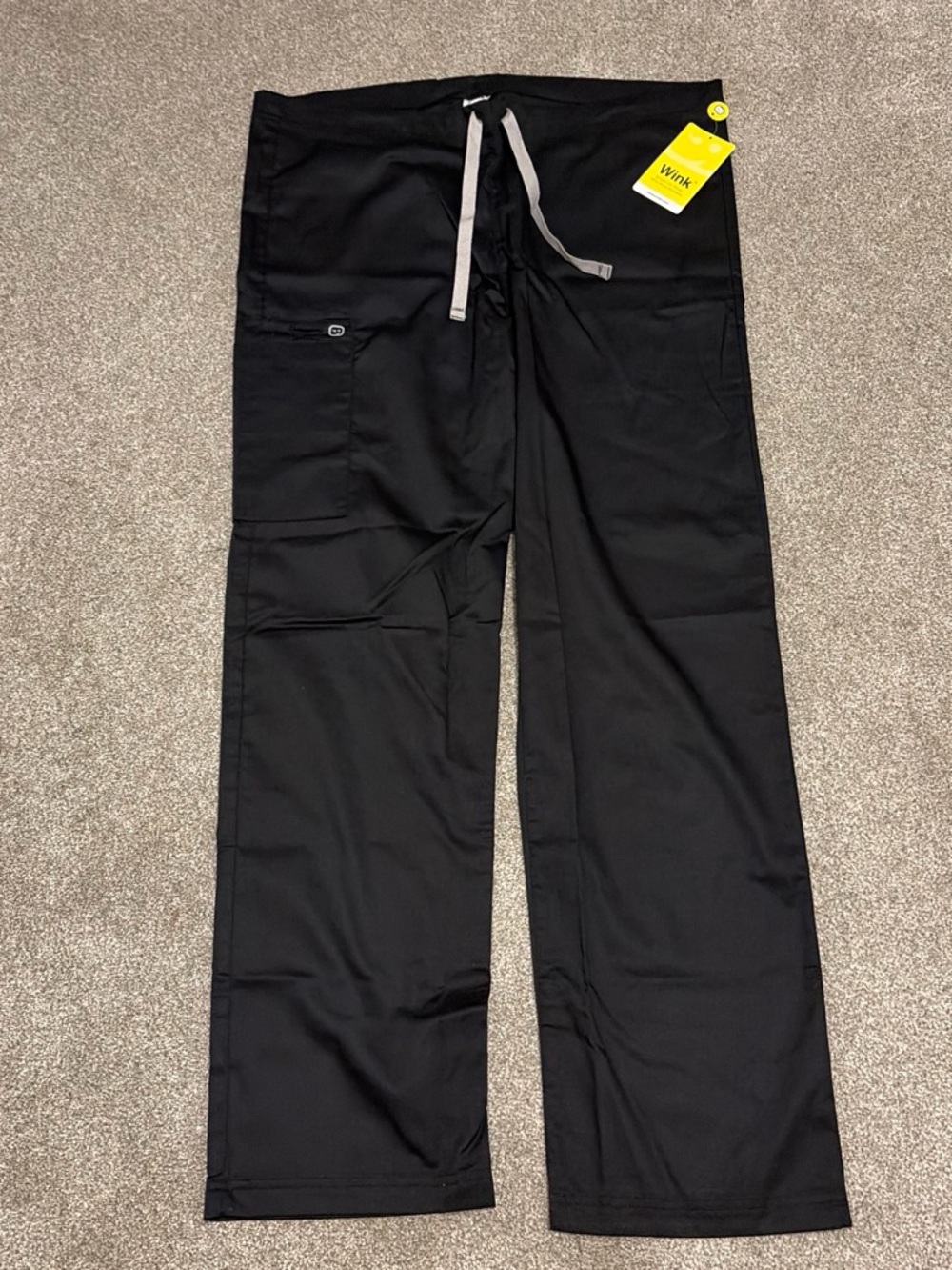 Wink Women's Black Drawstring Scrub Pants with Gray Tie